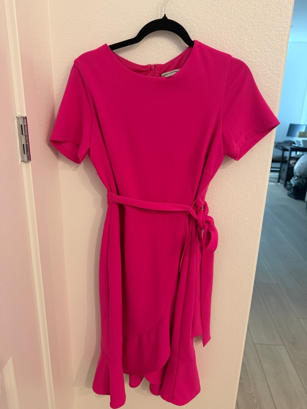 Shelby & Palmer Fuchsia High-Low Short Sleeve Wrap Dress